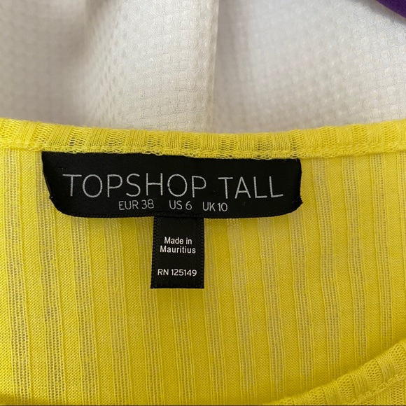 Topshop Tall Cold Shoulder Ribbed Yellow Top - Picture 3 of 5